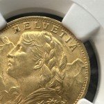1922 Swiss Gold 20 Franc Coin - NGC MS64