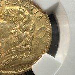 1922 Swiss Gold 20 Franc Coin - NGC MS64