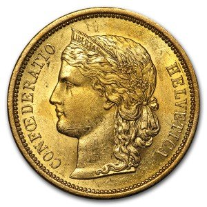1883-1896 Switzerland Gold 20 Francs Coin