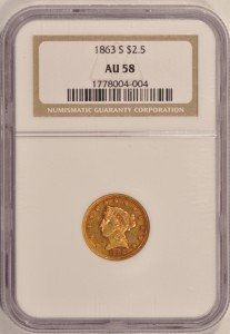 1863-S $2.50 Liberty Gold Quarter Eagle Coin
