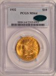 1932 $10 Gold Indian Eagle Coin MS64 CAC