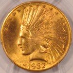 1932 $10 Gold Indian Eagle Coin MS64 CAC