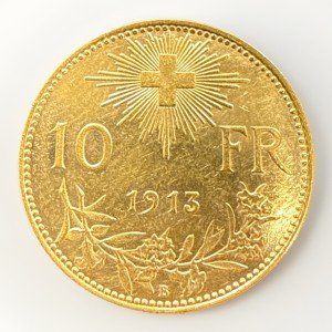 1913 Switzerland Confederation Helvetia 10 Franc Gold Coin