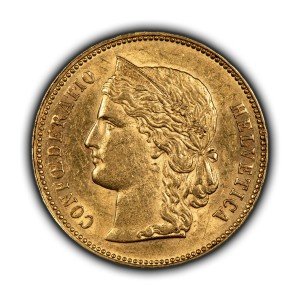 1895-B Swiss 20 Francs Gold Coin Helvetia