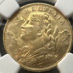 1914 Swiss 20 Francs Gold Coin NGC MS64