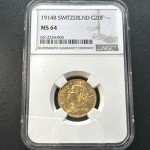 1914 Swiss 20 Francs Gold Coin NGC MS64
