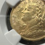 1914 Swiss 20 Francs Gold Coin NGC MS64