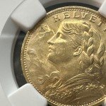 1914 Swiss 20 Francs Gold Coin NGC MS64