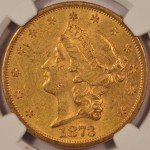 1873-S $20 Gold Double Eagle Coin NGC AU55