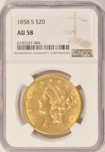 1858-S $20 Liberty Gold Double Eagle Coin