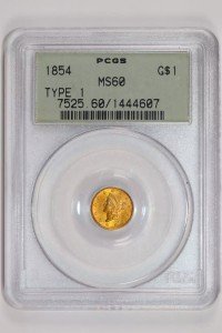 1854 Type 1 Gold Dollar PCGS MS60