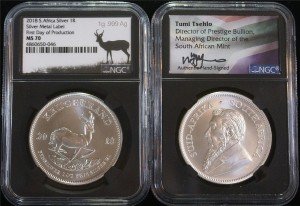 2018 Silver South Africa Krugerrand NGC MS 70