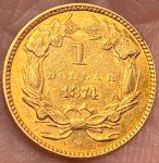 1874 $1 Gold Indian Princess Coin Type 3