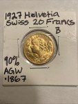 1927 Swiss Helvetia 20 Francs Gold Coin
