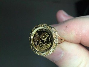 Chinese Panda Coin Charm 14K Gold Ring