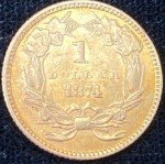 1874 $1 Gold Indian Princess Coin Type 3