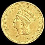 1857 Gold Type 3 Princess Head $1 Coin
