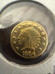 1854 Indian Head Gold Half Dollar Coin