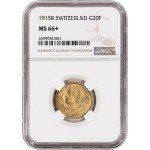 1915B Switzerland Gold 20 Franc Coin NGC MS-66+