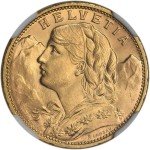1915B Switzerland Gold 20 Franc Coin NGC MS-66+