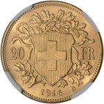 1915B Switzerland Gold 20 Franc Coin NGC MS-66+