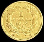1857 Gold Type 3 Princess Head $1 Coin