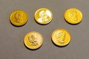 5 Uncirculated 1/4 oz Canada Gold Maple Leaf Coins