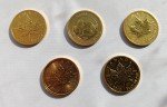 5 Uncirculated 1/4 oz Canada Gold Maple Leaf Coins