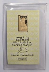 Credit Suisse Statue of Liberty 1g Gold Bar