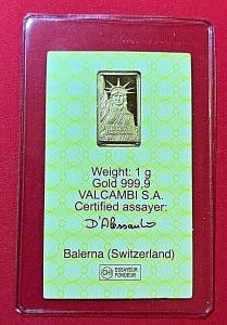 1 Gram Statue of Liberty Gold Bar - Credit Suisse