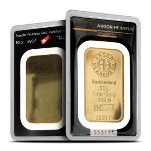 50 Gram Argor Heraeus Gold Bar with Assay