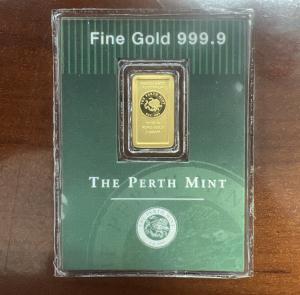Perth Mint 1g Gold Bar with Vintage Assay Card