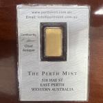 Perth Mint 1g Gold Bar with Vintage Assay Card