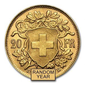Swiss Gold 20 Francs Helvetia Coin - Random Year