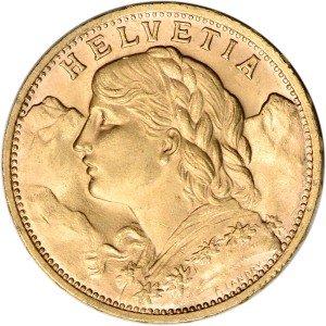 Swiss Gold 20 Francs Coin - Helvetia Design