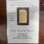 Perth Mint 1g Gold Bar with Vintage Assay Card