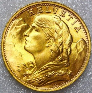 1947-B Swiss Gold 20 Francs Coin