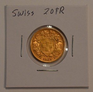 1935 Swiss Helvetia 20 Franc Gold Coin 0.1867 oz