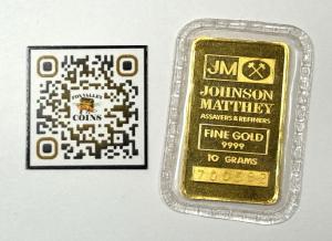 Vintage Johnson Matthey 10g .9999 Fine Gold Bar