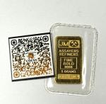 Vintage Johnson Matthey 5g .9999 Fine Gold Bar