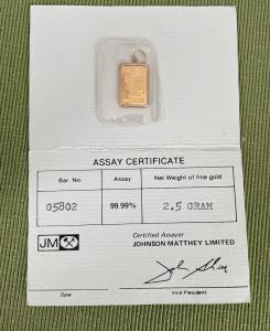 Johnson Matthey 2.5 Gram Gold Bar with Bezel