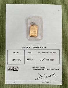 Johnson Matthey 2.5 Gram 24K Gold Bar