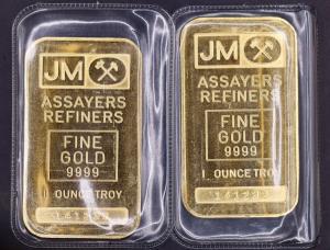 Johnson Matthey 1 oz Gold .9999 Fine Bar Pair