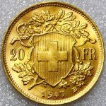 1947-B Swiss Gold 20 Francs Coin