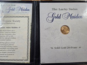 1935-B Swiss Helvetia Gold 20 Franc Coin with Booklet