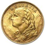 Swiss Gold 20 Francs Helvetia Coin - Random Year