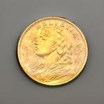 1947 Swiss Gold 20 Franc Helvetia Coin