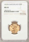 1927B Swiss Confederation 20 Francs Gold Coin