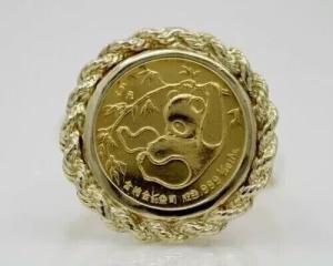 20mm China Panda Coin 14k Gold Plated Ring