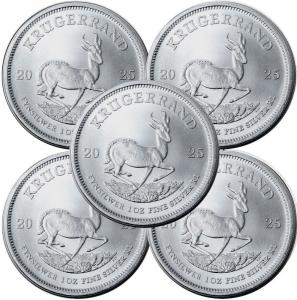 Set of 5 – 2025 South Africa 1 oz Silver Krugerrand
